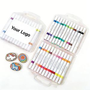 Marqueur de peinture acrylique à double pointe de haute qualité OEM, 48 couleurs, encre à base d'eau, ensemble de stylos pour papier, toile, bois, <span class=keywords><strong>pierre</strong></span> - Product Image 1