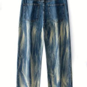 Pantalones Vaqueros Nuevos para Hombre - Diseño Tie Dye en Degradado Azul Beige, Efecto Lavado Retro, Adecuados para Tendencias de Moda Retro - Product Image 2