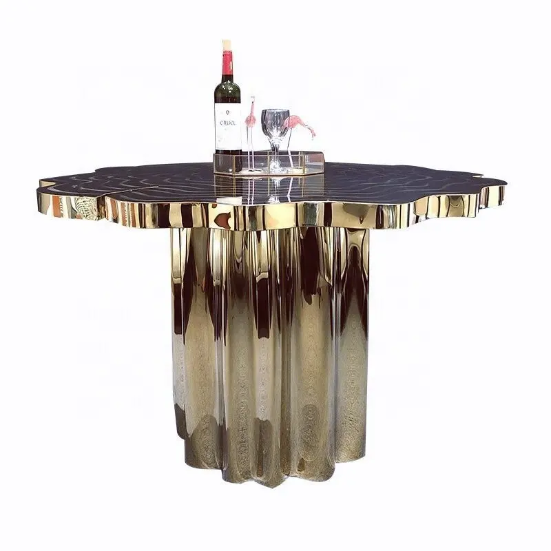 Boca Do Lobo-mesa de comedor de titanio con diseño Irregular, mesa de comedor de acero inoxidable, diseño moderno y personalizado, tocón de árbol dorado