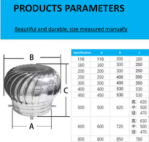 <span class=keywords><strong>Extracteur</strong></span> de ventilation éolienne 400 mm en acier inoxydable 304 pour restaurant, sans alimentation électrique, à fixation sur toit - Product Image 6
