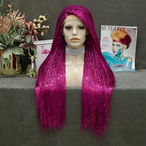 Parrucca Full Tinsel con pizzo frontale, con parte libera, ad alta densità, in fibra tinsel colorata (Argento/Rosso/Viola/Nero/Colorato), per Drag Queen - Product Image 3