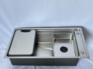 Leimanxi อ่างล้างจาน SUS304หนา8146 0.75มม., อ่างล้างจานสเตนเลส2หลุมแบบบูรณาการสำหรับใช้ในครัวเรือน - Product Image 5