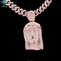 Liontin Yesus Hiphop dengan Moissanite VVS Bersertifikat GRA, Lapisan Emas, Perak Sterling 925, Potongan Bulat Brilian, Setting Cakar, Bertabur Batu