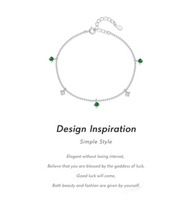 S925 Silver Chain <b>Bracelet</b> With Green Crystal And Diamond Star Charms Minimalist Everyday Wear Women's Jewelry - Product Image 6