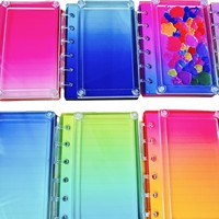 Carnet à 3 anneaux en acrylique transparent dégradé arc-en-ciel, mini classeur à feuilles mobiles, journal esthétique pour photocartes