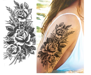 Tatuajes Temporales 3D de <span class=keywords><strong>Flores</strong></span> de Rosa y Peonía para <span class=keywords><strong>Mujer</strong></span>, Pegatinas de Tatuajes Negros Impermeables, Diseño de Flor 3D para <span class=keywords><strong>Hombro</strong></span> - Product Image 4