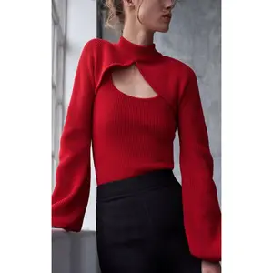 Tong Sheng Women Knit Top Twinset Sweater Two Piece Set Custom Lady Women Cashmere Wool Knit Bolero Tank Sweater 2 Piece Set