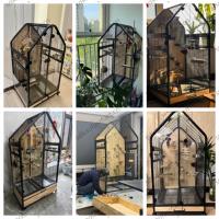 Grande cage à oiseaux mobile en bois massif, villa de luxe pour perroquets avec structure en fer et design panoramique pour usage intérieur, emballage en boîte