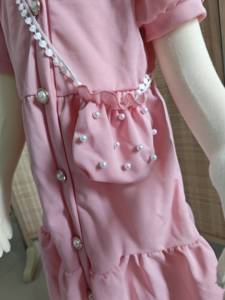 Vestido de Princesa con Mangas Abullonadas de Color Rosa Claro Sólido para Niña, con Bolso de Hombro con Perlas, para Actuaciones - Product Image 6