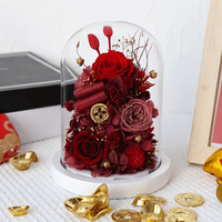 Ornement en verre fait main avec dôme, roses séchées fraîches, plantes préservées à LED, fleur éternelle naturelle pour la Saint-Valentin