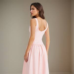 เดรสผ้าฝ้ายสีชมพูเรียบง่ายสำหรับผู้หญิงชุดเดรสเสื้อกล้ามแขนกุดสำหรับวัยรุ่นแนวเจ้าหญิง - Product Image 4