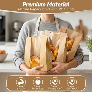 Sacs à <span class=keywords><strong>pain</strong></span> en papier kraft brun biodégradable imprimés sur mesure avec fenêtre, étiquettes résistantes et doublure plastique pour l'emballage alimentaire <span class=keywords><strong>de</strong></span> sushis et <span class=keywords><strong>de</strong></span> produits <span class=keywords><strong>de</strong></span> boulangerie - Product Image 6