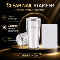 En gros, tampon de nail art en plastique transparent avec tête souple effet gelée transparente et racloir, outil de transfert DIY pour manucure, prix usine