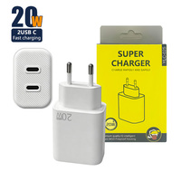 Cargador Rápido GaN de 20W con Doble Puerto USB-C, Enchufe Europeo, QC3.0, Protección Múltiple, IC Inteligente, Carga a Baja Temperatura para iPhone y Samsung