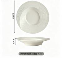 Assiette plate en porcelaine de 10 pouces, motif chapeau de paille, texture lignée gaufrée blanche, design moderne, passe au micro-ondes et au lave-vaisselle, durable