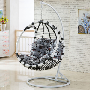 Outdoor or Indoor Round PE Rattan <strong>Swing</strong> Chair Metal <strong>Frame</strong> Single Hanging Chair with Cushion - Product Image 2