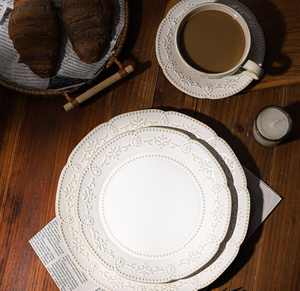 Wholesale European Vintage Embossed Ceramic <b>Dinnerware</b> <b>Set</b> Stoneware Plates and Coffee Cup <b>Set</b> <b>for</b> Restaurant & Hotel - Product Image 6