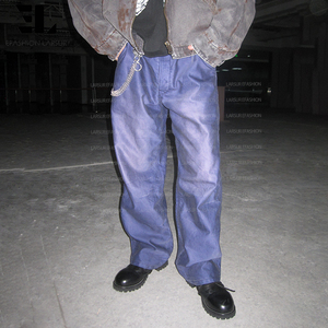 LARSUR Custom Factory Distressed Acid Wash Sun Faded Twill <strong>Moleskin</strong> Chore French Purple Work Pants Straight French Work <strong>Trousers</strong> - Product Image 1
