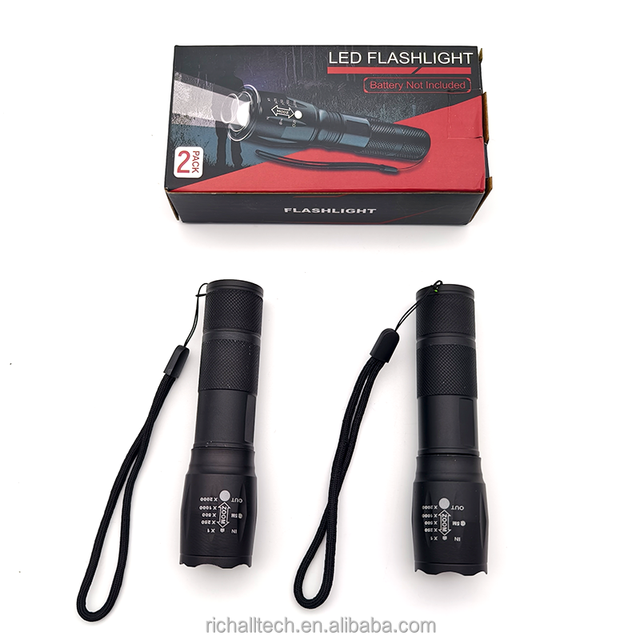 High Lumen High Power Telescopic Zoom Aluminum IP65 Waterproof Tactical Flashlight LED