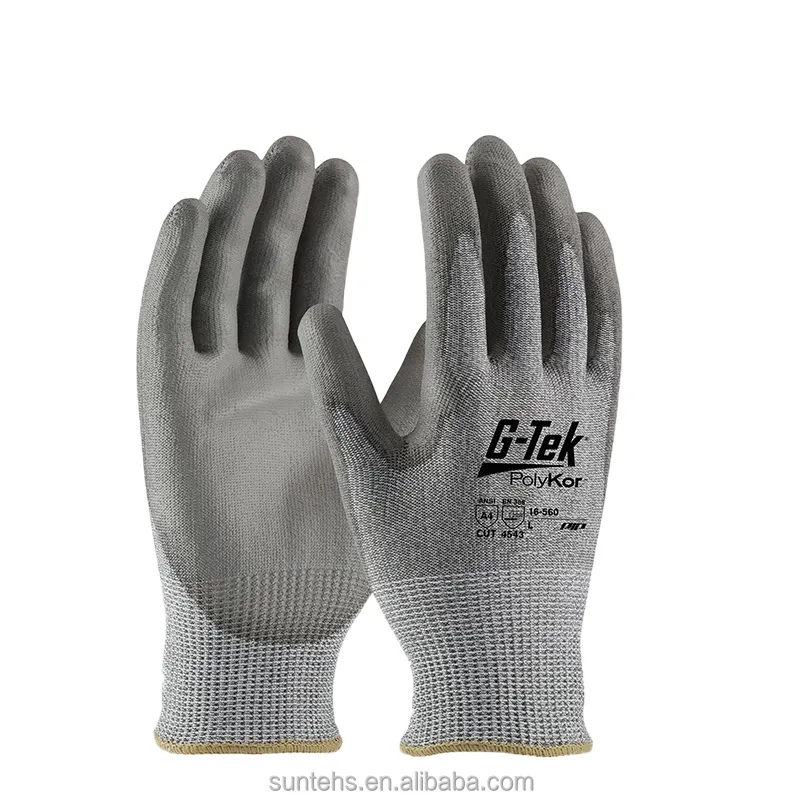 Gants de protection en tissage gris sans couture de haute qualité Gants de revêtement de doigt de paume en PU