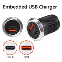 Chargeur USB Type C intégré PD 20W à charge rapide QC 3.0, prise USB multiport cachée pour meubles, trou de 25 mm pour bureau, canapé, table
