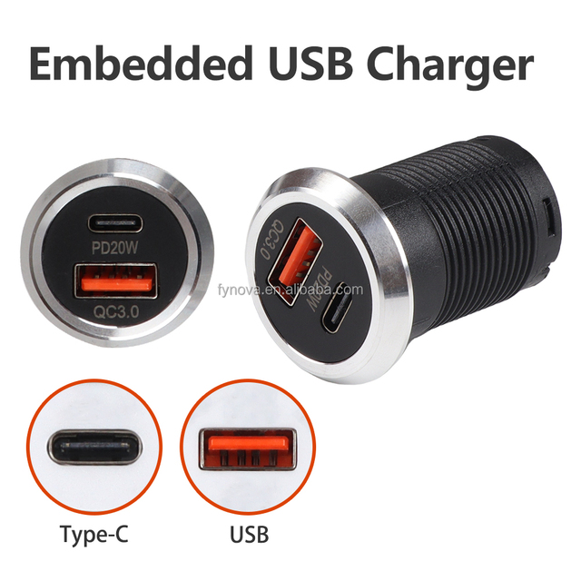 PD 20W Fast Charging QC 3.0 Embedded USB Type C Charger Hidden Furniture Multiport USB Socket 25mm Hole for Desktop Sofa Table