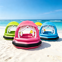 Cabane flottante gonflable en gros de 220 cm avec auvent et rideaux, tente aquatique durable en PVC pour la location en hôtels, complexes hôteliers et fêtes à la piscine