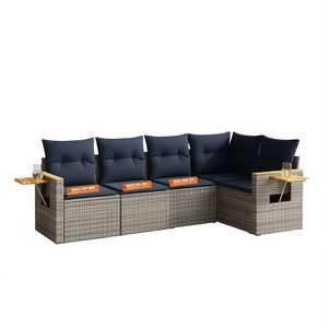 Set da Giardino per Esterni 6 Posti in Polyrattan Grigio con Cuscini, Mobili da Patio dal Design Contemporaneo - Product Image 1