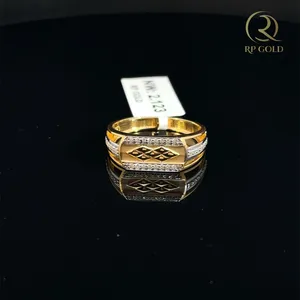Stylish 14K Gold Cocktail <b>Ring</b> Geometric Center Pattern Elegant <b>Mens</b> Band Modern Design Premium Shine Engagement Gift Party - Product Image 1