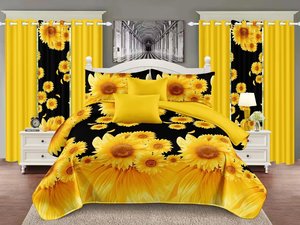 Bộ chăn ga gối đệm hoa hướng dương mát lạnh bằng <span class=keywords><strong>polyester</strong></span>, khuyến mãi nóng tại Florida, Mỹ - 12 món, kèm rèm cửa - Product Image 5