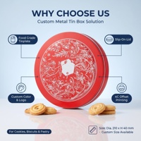 Boîte en fer blanc ronde de qualité alimentaire OEM d'usine avec couvercle, emballage métallique personnalisé pour chocolat, gâteaux et biscuits