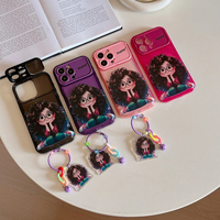 Coque de téléphone portable avec miroir et sangle chaîne motif fille aux cheveux bouclés pour iPhone 16 Pro Max 15 14 13 12 11 XS XR