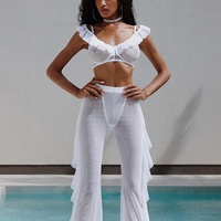 Nouvel Arrivage Mode Transfrontalière Ensemble de Lingerie Sculptante Deux Pièces Sexy en Maille Transparente à Volants et Découpes avec Soutien Poitrine