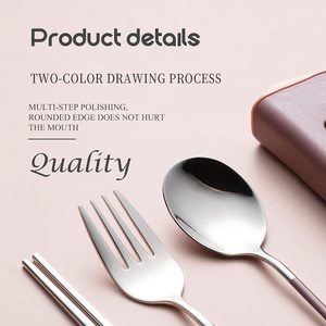 Hàn Quốc hiện đại bạc với trường hợp 304 thép không gỉ muỗng nĩa đũa đặt cắm trại ngoài trời Flatware du lịch thiết lập dao kéo - Product Image 4