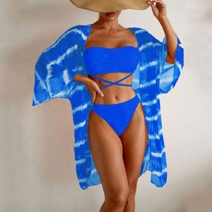 طقم بيكيني صيفي رائج مع كيمونو كارديجان كغطاء، بدلة سباحة نسائية من 3 قطع - Product Image 4