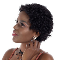 Vente en gros de cheveux humains brésiliens bouclés courts Remy, fabriqués à la machine pour perruque, couleur naturelle, sans pointes fourchues, pour femmes