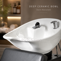 Unité de lavage de cheveux pour salon, fauteuil de lavage avec bac en céramique et station de lavage en cuir PU pour salon de coiffure et barbier