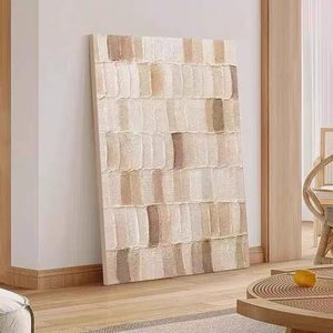 Hand Painted Abstract Oil Painting Beige <b>Frame</b> Rectangle Modern Minimalist Living Room Wall Art - Product Image 2