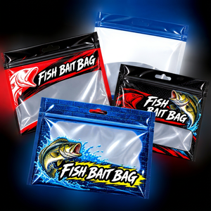 Sac à leurres avec fermeture éclair, imprimé sur mesure, transparent, à trois soudures latérales, sac d'emballage en plastique réutilisable avec fermeture éclair pour leurres de pêche et appâts - Product Image 1