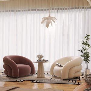 Fauteuil simple de couleur crème, forme ronde, chaise d'attente pour petits appartements et balcons - Product Image 3