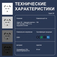 Enchufes USB-C, Nuevo Modelo Serie SK, Interruptor y Enchufe de Lujo, Tacto Suave Mate, Tipo F, Enchufe de Pared con USB y Conexión a Tierra