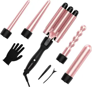 5 In 1 Curling Iron Set With 3 Barrel Curling Iron Interchangeable Ceramic Hot Brush Double Heating Wand Curler