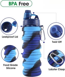 Botella de Agua Plegable Ligera y Portátil de Silicona Ecológica BSBH con Mosquetón - Product Image 3