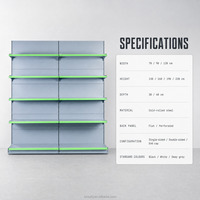 Étagère de supermarché à panneau arrière à fentes unilatérale, bord avant bleu, niveaux réglables, robuste, présentoir de vente au détail, personnalisable en usine