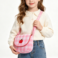 Op maat gemaakte eco-vriendelijke gingham kindertas crossbody tas groothandel fruit geborduurde schoudertas voor meisjes verjaardag cadeau party favor