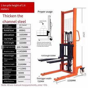 Apilador Manual Hidráulico, Elevador Manual, Precio de Apilador Manual, Montacargas Chino 1t 1.6m, Transpaleta Manual 125 830mm - Product Image 2