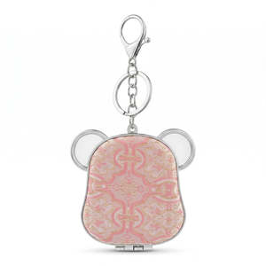 Miroir compact tête de chien avec porte-clés, en tissu brocart Song, miroir de maquillage pliable double face, cadre en plastique, verre jacquard en soie - Product Image 3