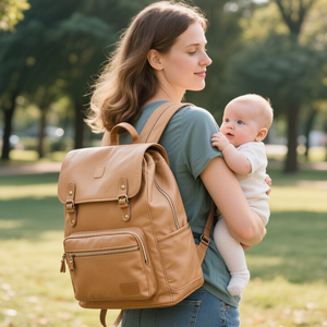 תיק עור שחור רך חדש תיק עור חיתולים באיכות גבוהה יצרן תיק גב המומיה מרווח עם לוגו מובלט - Product Image 3