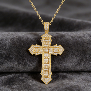 CUSTOM SILVER 10K/14K/18K GOLD PLATED LAB GROWN CVD DIAMOND CLASSIC ENGAGEMENT GIFT SWEATER <b>CHAIN</b> NECKLACE <b>CROSS</b> PENDANT VS - Product Image 3