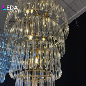 LEDA Luxury Multi Layer Hanging Iron Rod Chandelier Gold Frame Customizable Color Ceiling Pendant <b>Light</b> for Event Banquet Hall - Product Image 2
